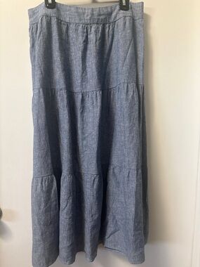 Matty M Chambray Tiered Maxi Skirt - Blue